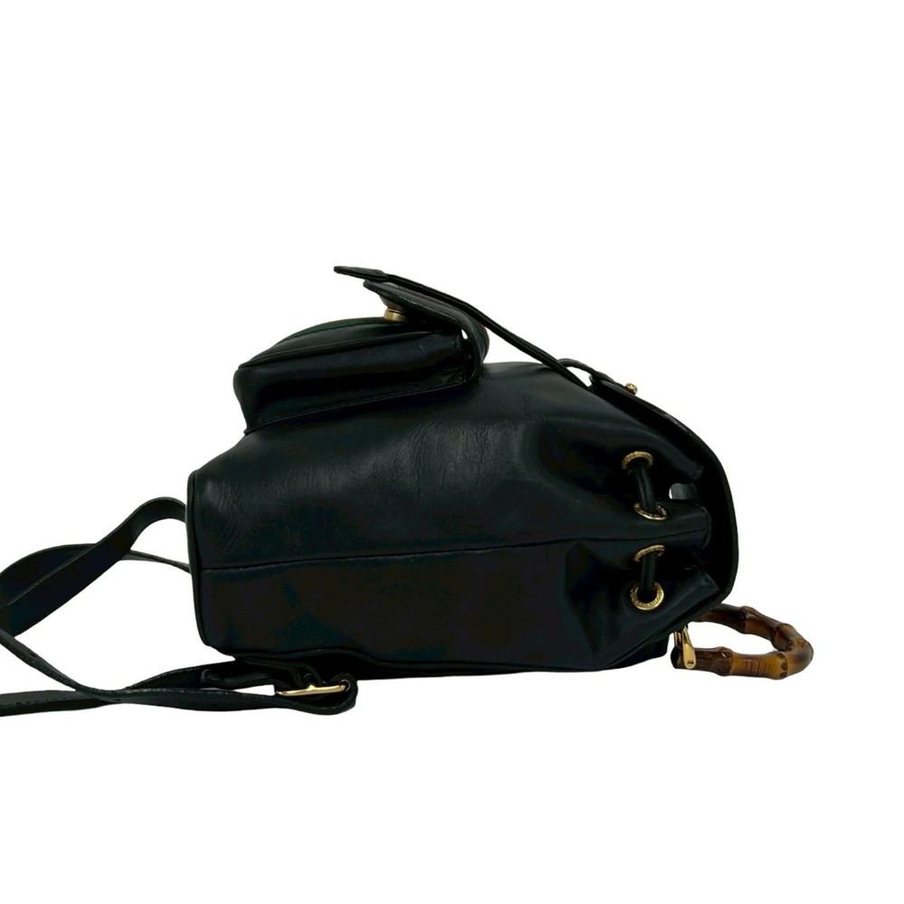GUCCI Vintage Black Leather Bamboo Backpack - Picture 6 of 10